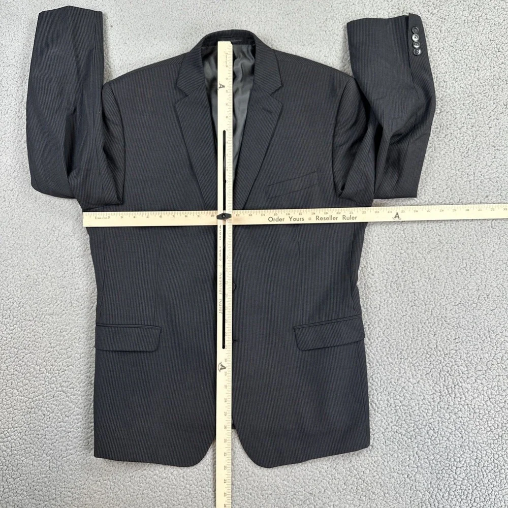 Calvin Klein Wool Pinstripe Suit 43R 36R Pants Black Double Vented Jacket Blazer